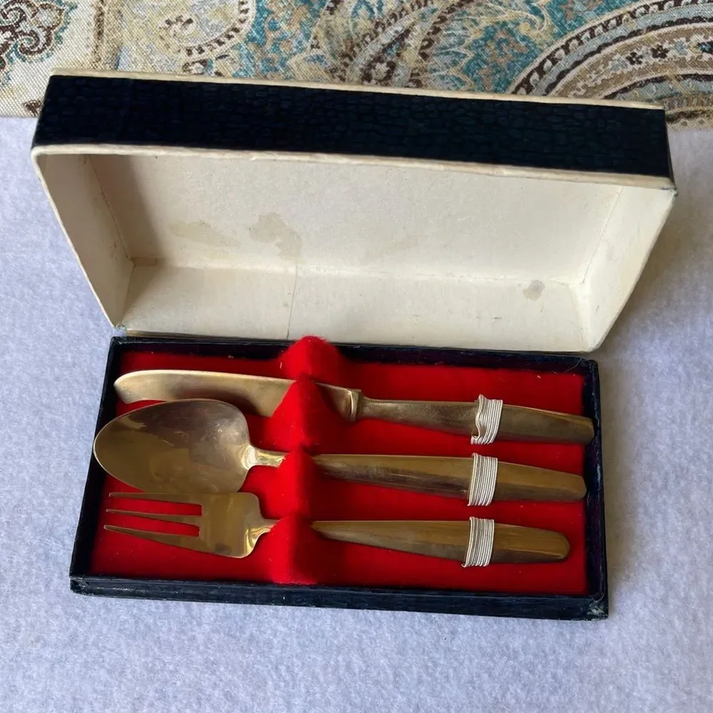 Bronze ware serving utensil set from Vintage Thailand in box